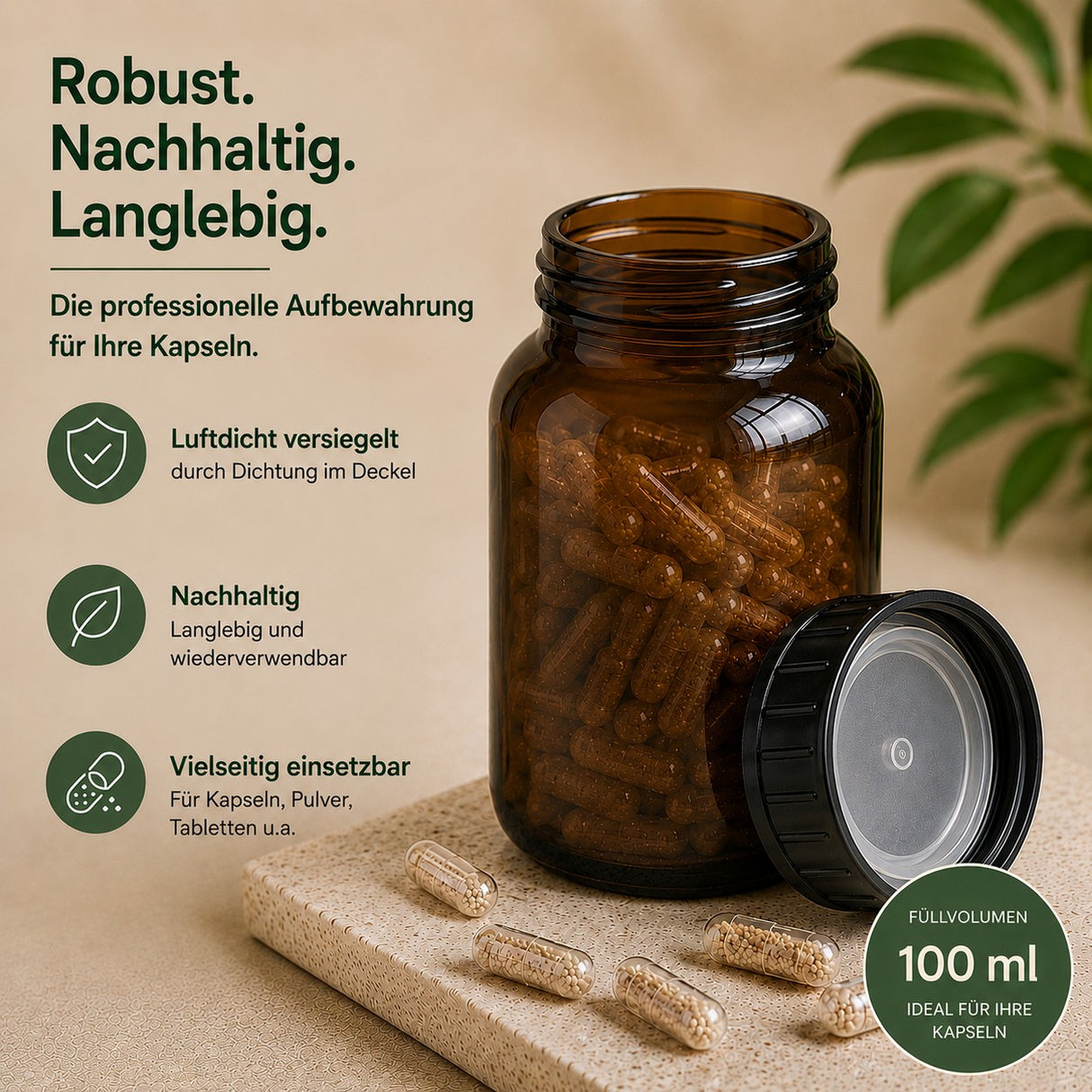 Robust, nachhaltig, langlebig - Braunglas 1000 ml
