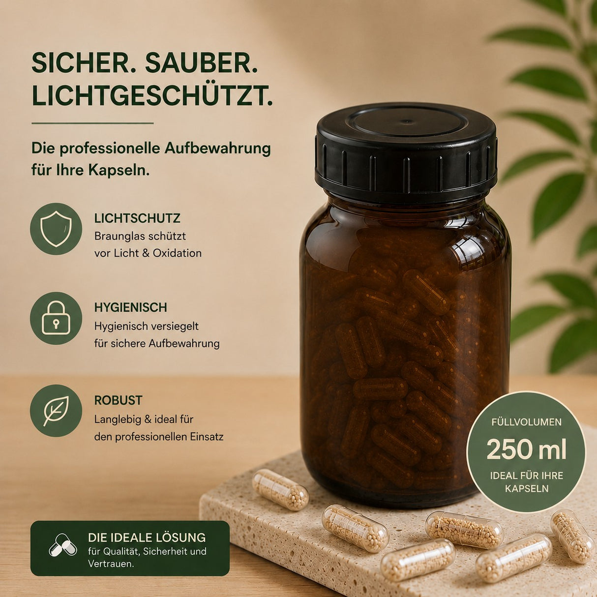 Pharmaz. Weithalsflaschen Braunglas, Größe XL, 250 ml
