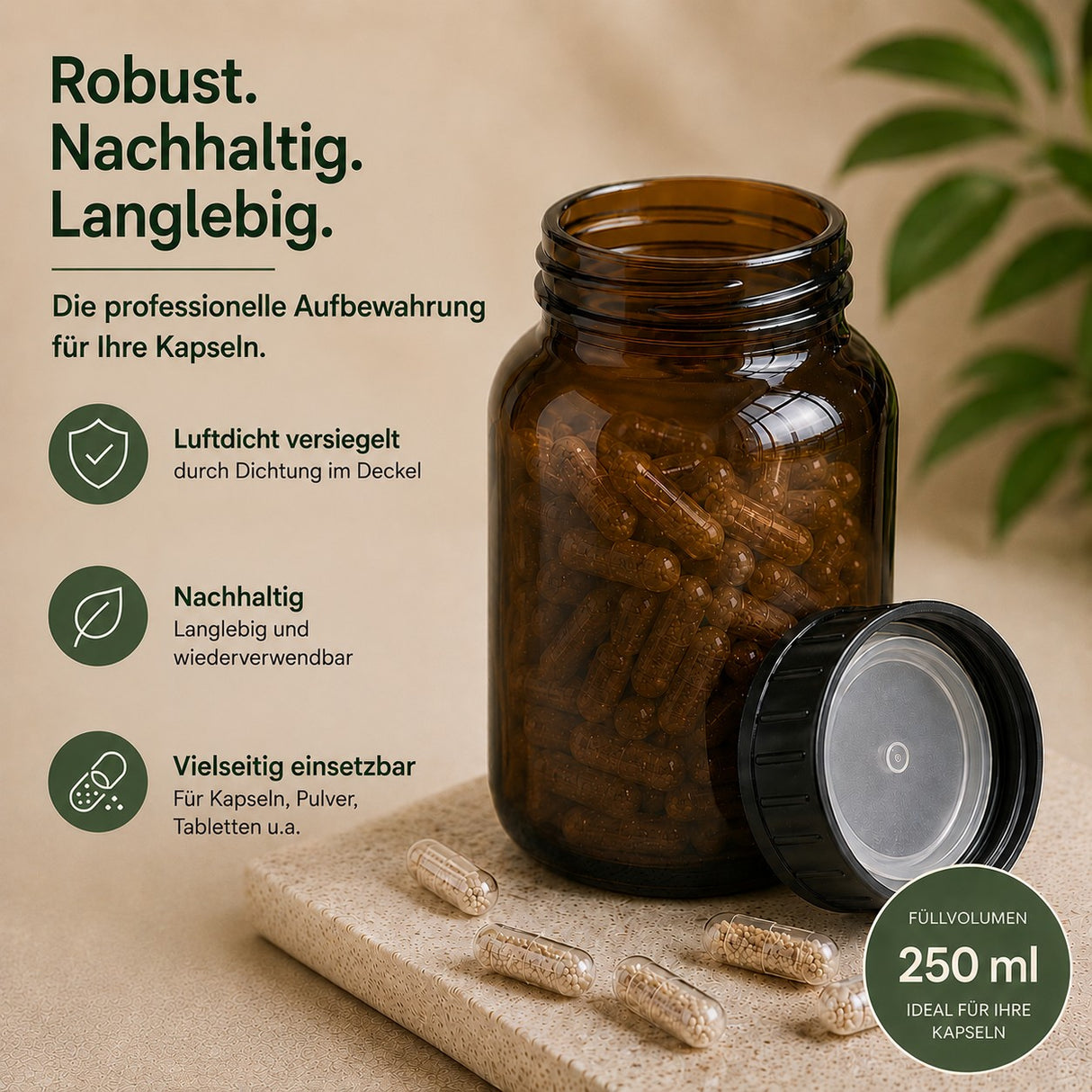 Robust, langlebig, nachhaltig - Braunglas 250 ml