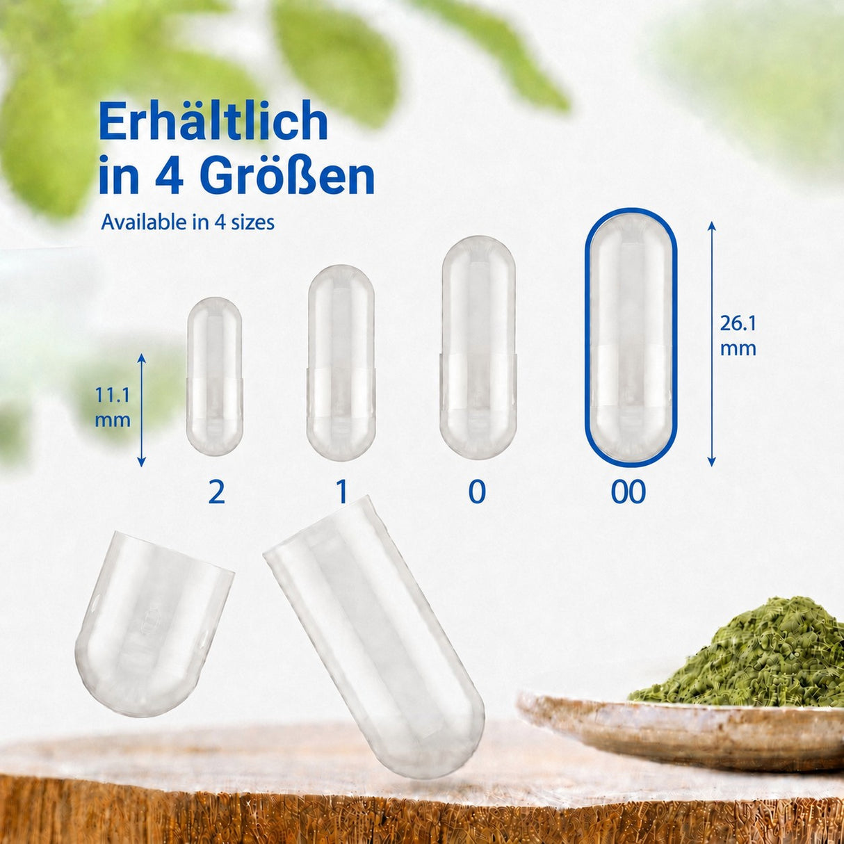 Kapseln erhältlich in vier verschiedenen Größen: 2, 1, 0 und 00