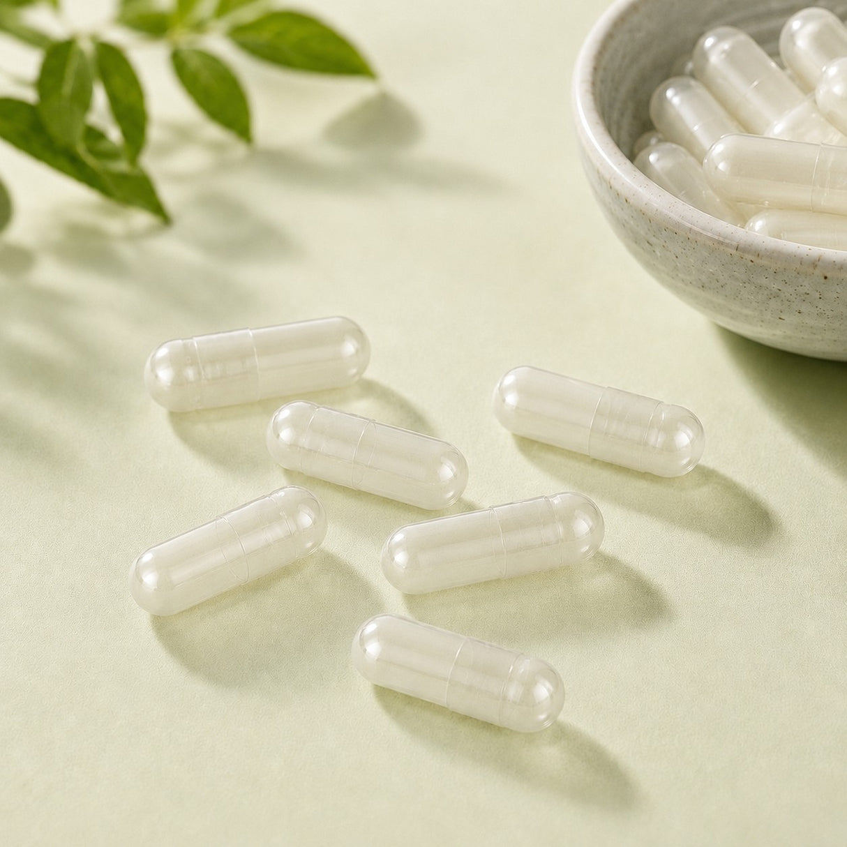 Bild mit einigen weißen Leerkapseln aus Gelatine