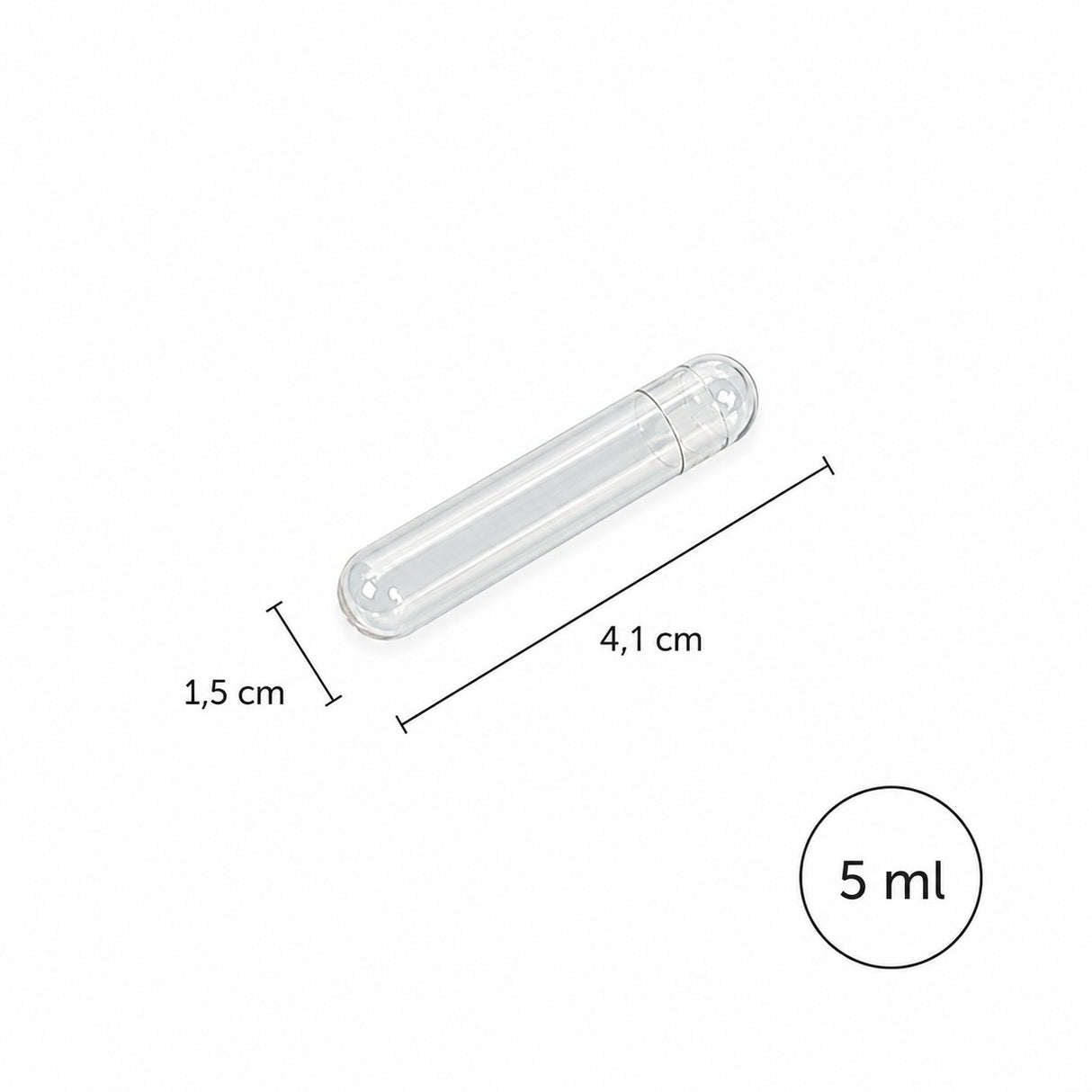 Maxikapsel mit 5 ml Volumen, Maße:  4,1 x 1,5 Zentimeter