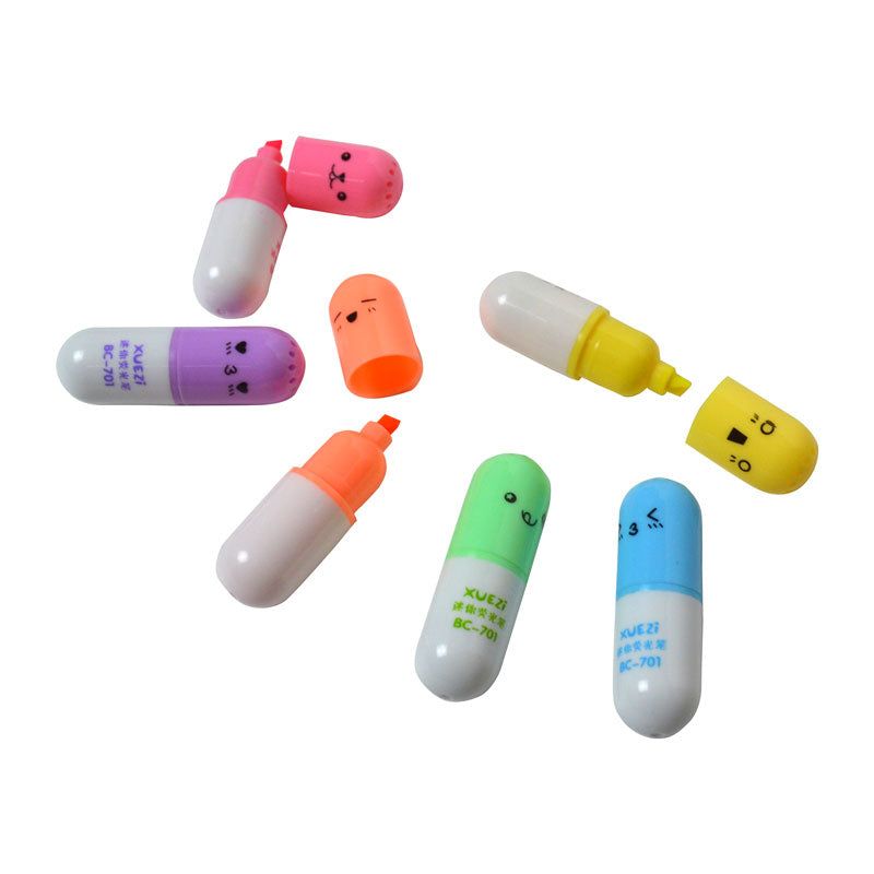 6 Farbige Textmarker in Kapselform
