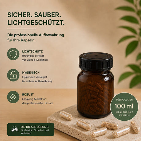 Pharmaz. Weithalsflaschen Braunglas, Größe L, 100 ml
