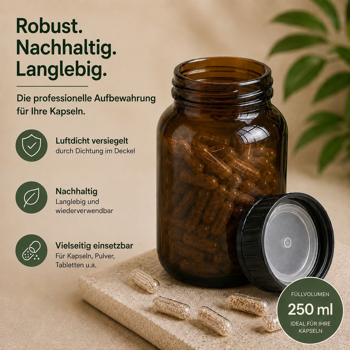 Robust, langlebig, nachhaltig - Braunglas 250 ml