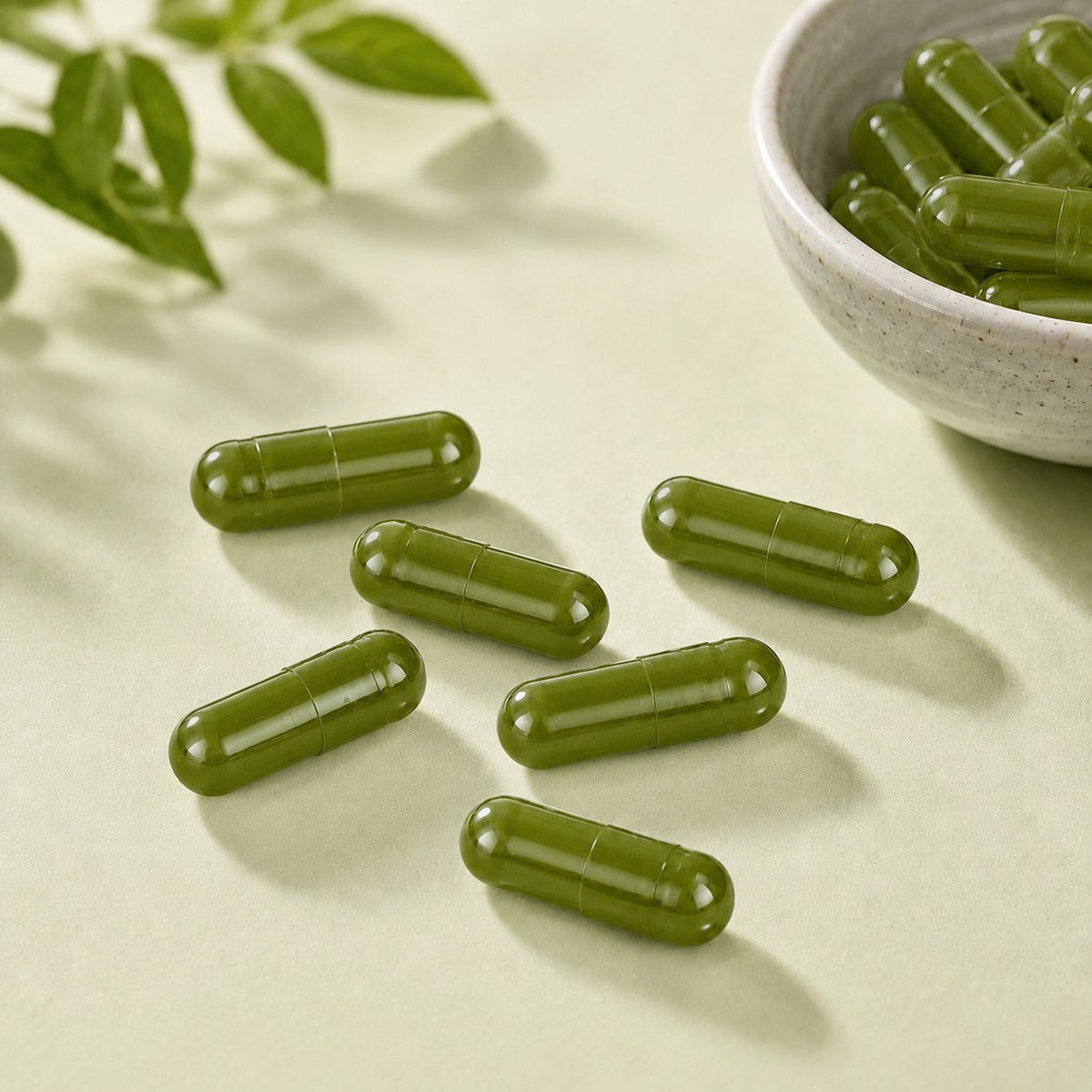 Bild mit eingen grünen Leerkapseln aus Gelatine