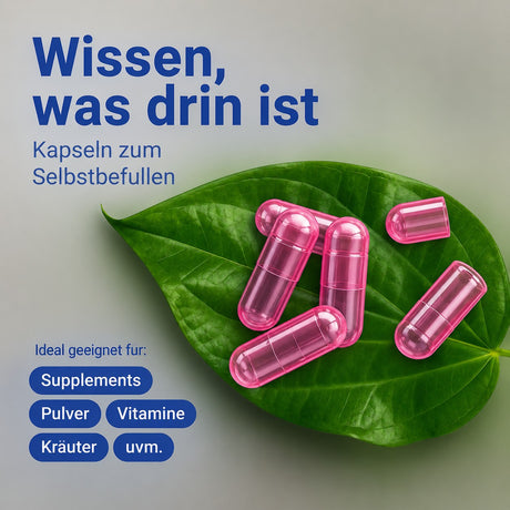 Kapselfüller mit befüllten pinken Kapseln, Kapseln sind geeignet für manuelle und automatische Befüllung