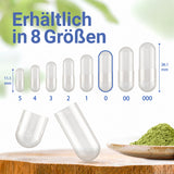 Kapseln erhältlich in acht verschiedenen Größen: 000, 00, 0, 1, 2, 3, 4 und 5