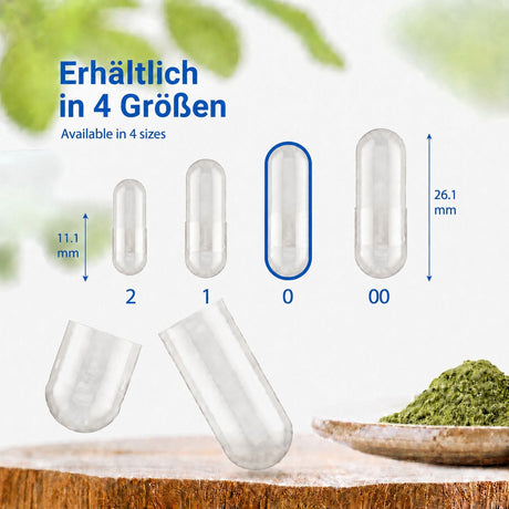 Kapseln erhältlich in vier verschiedenen Größen: 2, 1, 0 und 00