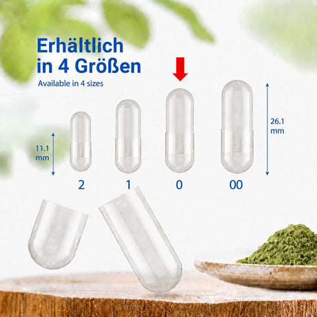 Kapseln erhältlich in vier verschiedenen Größen: 2, 1, 0 und 00