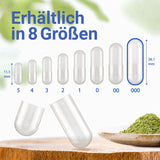 Kapseln erhältlich in acht verschiedenen Größen: 000, 00, 0, 1, 2, 3, 4 und 5