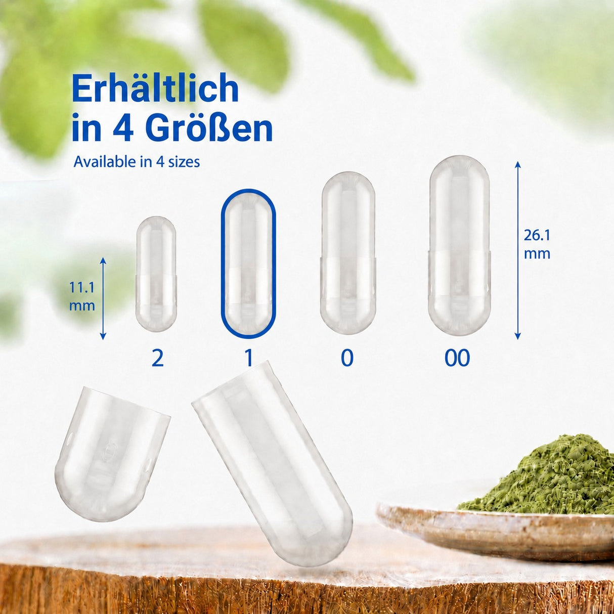Kapseln erhältlich in vier verschiedenen Größen: 2, 1, 0 und 00