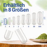 Kapseln erhältlich in acht verschiedenen Größen: 000, 00, 0, 1, 2, 3, 4 und 5