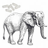 Bild mit Elefant und einigen veterinärmedizinischen Kapseln